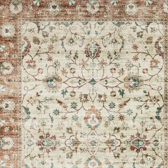 Ivory And Rust Oriental Distressed Area Rug Photo 8