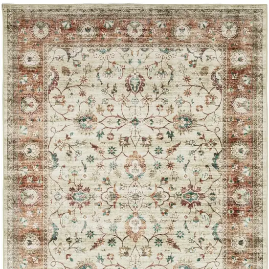 Ivory And Rust Oriental Distressed Area Rug Photo 9