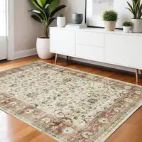 Photo of Ivory And Rust Oriental Distressed Area Rug