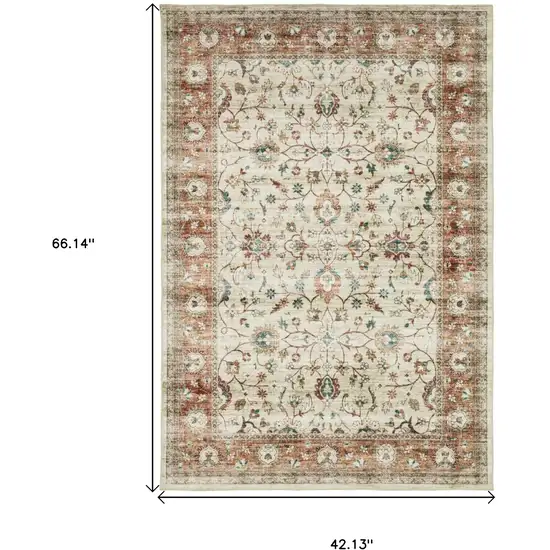 Ivory And Rust Oriental Distressed Area Rug Photo 3