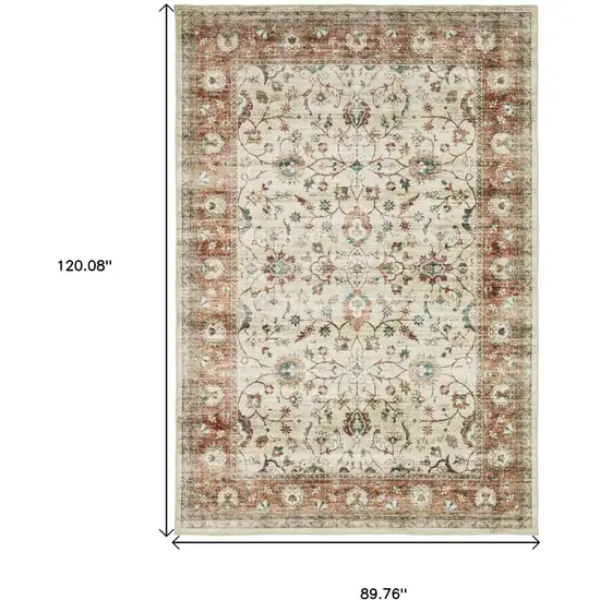 Ivory And Rust Oriental Distressed Area Rug Photo 3