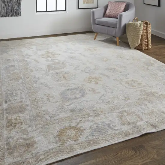 Ivory And Tan Floral Hand Knotted Stain Resistant Area Rug Photo 5