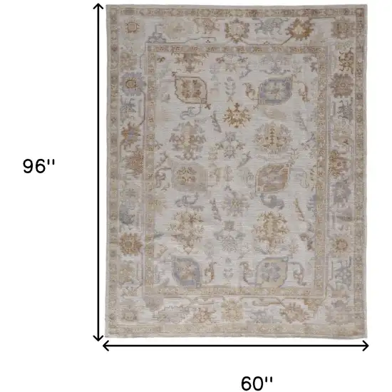 Ivory And Tan Floral Hand Knotted Stain Resistant Area Rug Photo 10