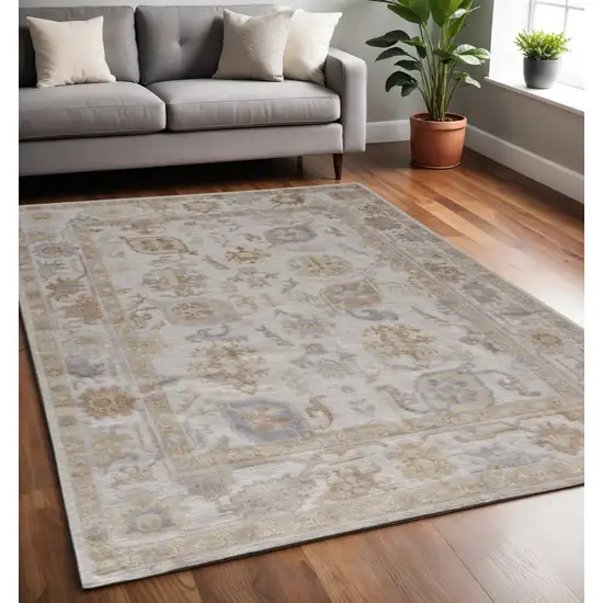 Ivory Floral Hand Knotted Area Rug Photo 1