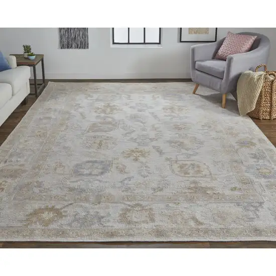 Ivory And Tan Floral Hand Knotted Stain Resistant Area Rug Photo 4