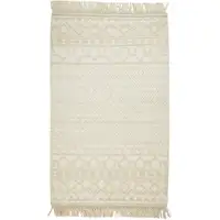 Photo of Ivory And Tan Wool Geometric Hand Woven Area Rug With Fringe