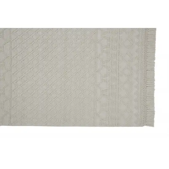 Ivory And Tan Wool Geometric Hand Woven Area Rug With Fringe Photo 5