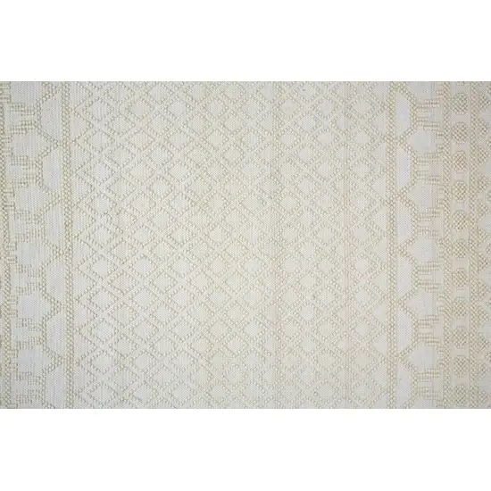 Ivory And Tan Wool Geometric Hand Woven Area Rug With Fringe Photo 7