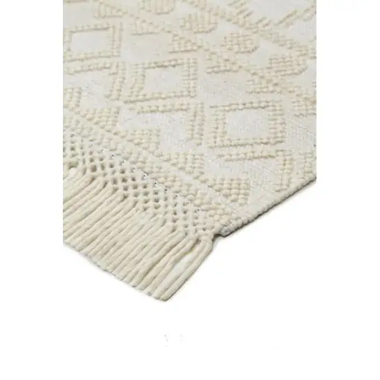 Ivory And Tan Wool Geometric Hand Woven Area Rug With Fringe Photo 3