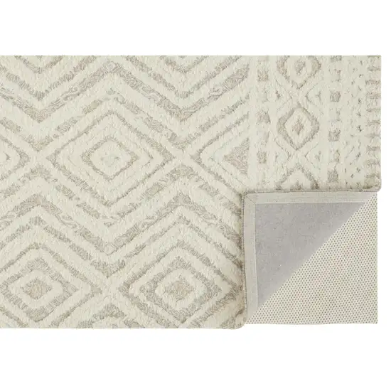 Ivory And Tan Wool Geometric Tufted Handmade Stain Resistant Area Rug Photo 3
