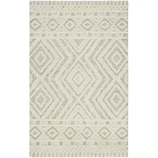 Ivory And Tan Wool Geometric Tufted Handmade Stain Resistant Area Rug Photo 1