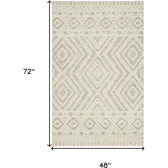 Ivory And Tan Wool Geometric Tufted Handmade Stain Resistant Area Rug Photo 10
