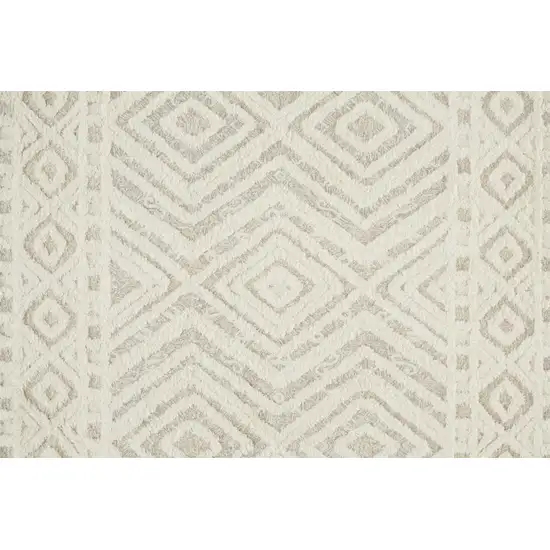 Ivory And Tan Wool Geometric Tufted Handmade Stain Resistant Area Rug Photo 9