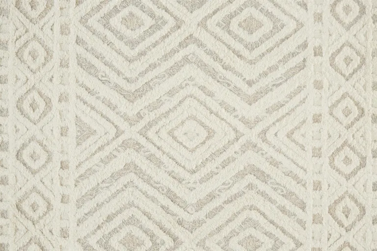 Ivory And Tan Wool Geometric Tufted Handmade Stain Resistant Area Rug Photo 2