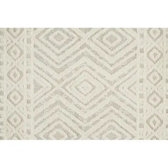 Ivory And Tan Wool Geometric Tufted Handmade Stain Resistant Area Rug Photo 2