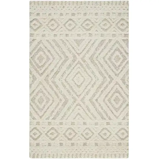 Ivory And Tan Wool Geometric Tufted Handmade Stain Resistant Area Rug Photo 2