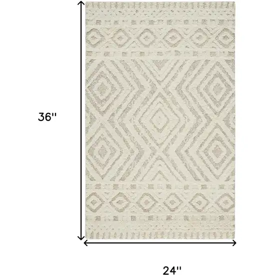 Ivory And Tan Wool Geometric Tufted Handmade Stain Resistant Area Rug Photo 10