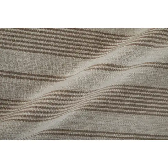 Ivory And Taupe Striped Dhurrie Hand Woven Stain Resistant Area Rug Photo 9