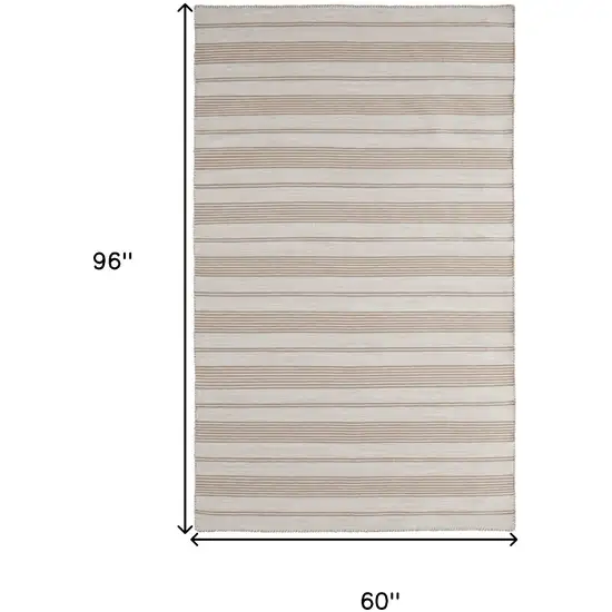 Ivory And Taupe Striped Dhurrie Hand Woven Stain Resistant Area Rug Photo 10