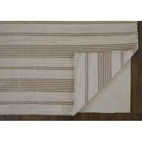 Ivory And Taupe Striped Dhurrie Hand Woven Stain Resistant Area Rug Photo 4