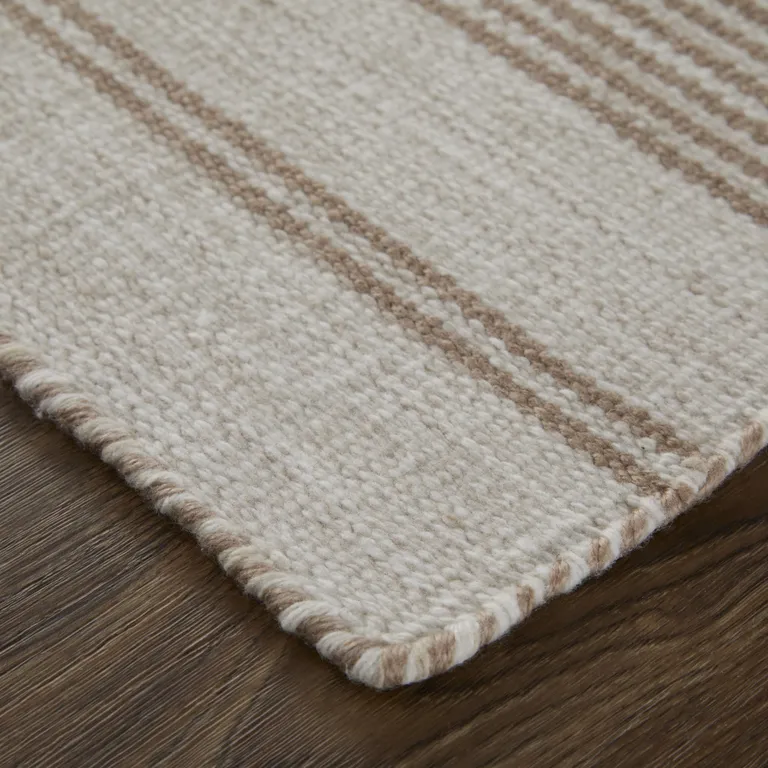 Ivory And Taupe Striped Dhurrie Hand Woven Stain Resistant Area Rug Photo 3