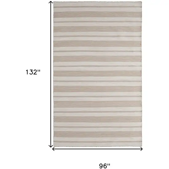 Ivory And Taupe Striped Dhurrie Hand Woven Stain Resistant Area Rug Photo 10