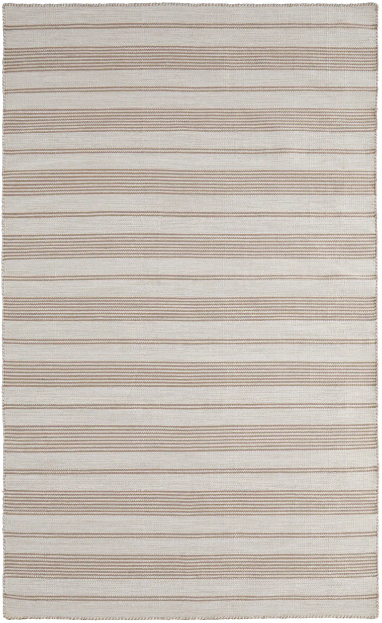 Ivory And Taupe Striped Dhurrie Hand Woven Stain Resistant Area Rug Photo 1