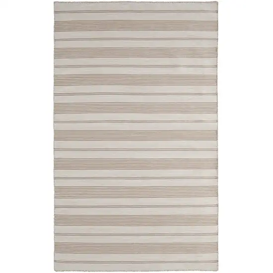 Ivory And Taupe Striped Dhurrie Hand Woven Stain Resistant Area Rug Photo 1