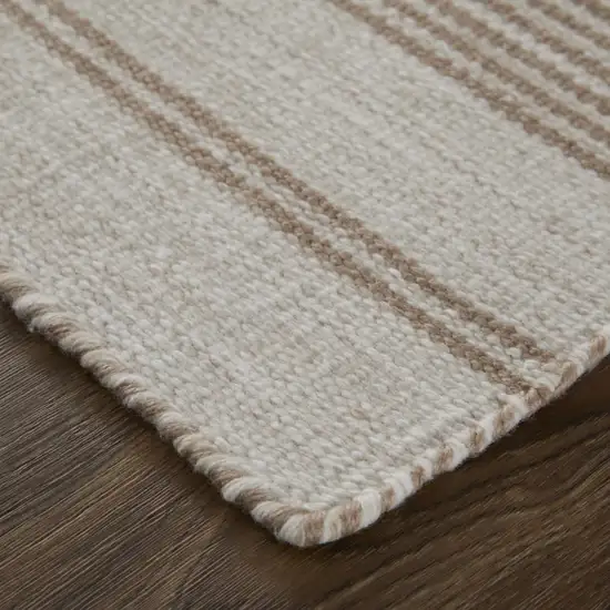 Ivory And Taupe Striped Dhurrie Hand Woven Stain Resistant Area Rug Photo 3