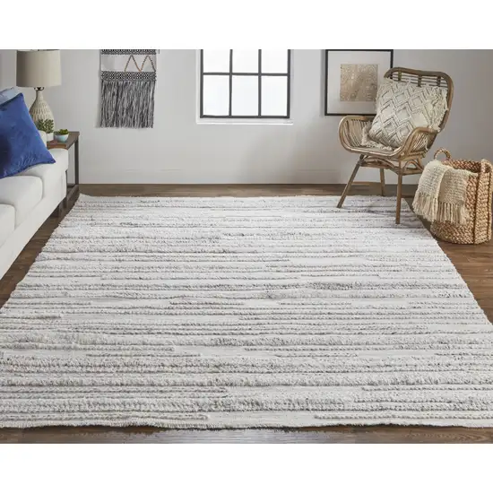 Ivory And Taupe Striped Hand Woven Stain Resistant Area Rug Photo 4