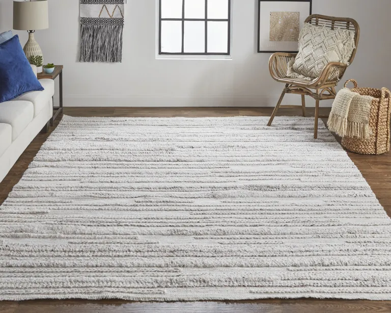 Ivory And Taupe Striped Hand Woven Stain Resistant Area Rug Photo 4