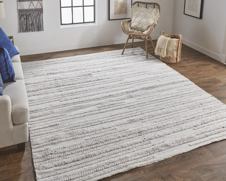 Ivory And Taupe Striped Hand Woven Stain Resistant Area Rug Photo 5