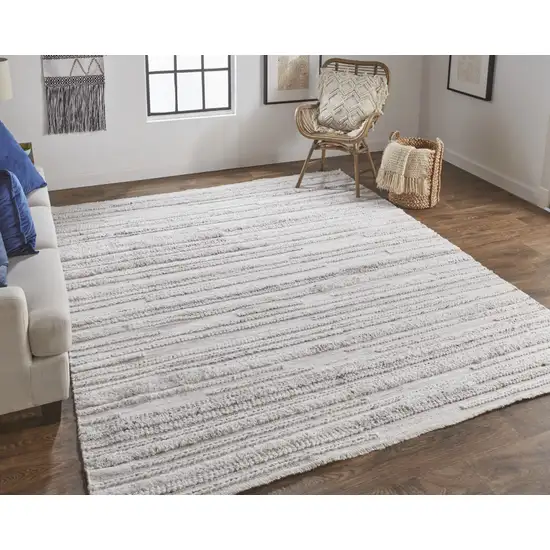 Ivory And Taupe Striped Hand Woven Stain Resistant Area Rug Photo 5