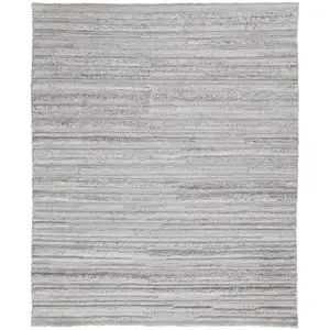 Photo of Ivory And Taupe Striped Hand Woven Stain Resistant Area Rug