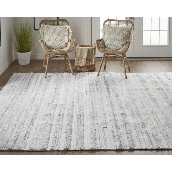 Ivory And Taupe Striped Hand Woven Stain Resistant Area Rug Photo 8