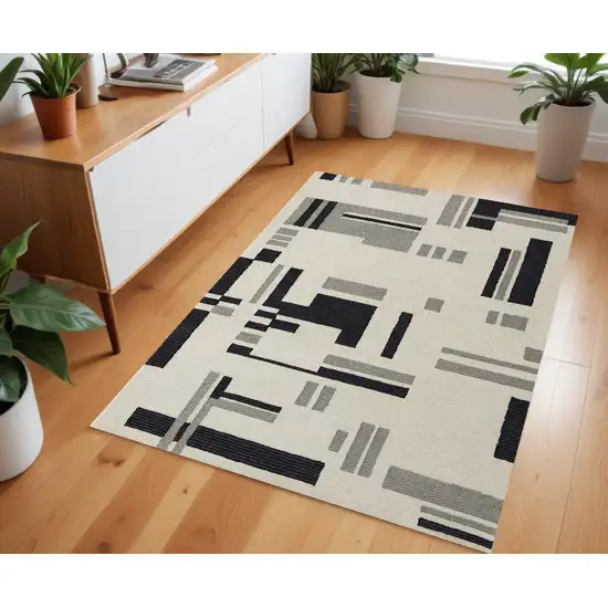 Ivory Wool Abstract Hand Tufted Area Rug Photo 2