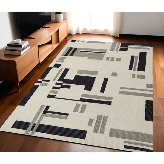 Ivory Wool Abstract Hand Tufted Area Rug Photo 2