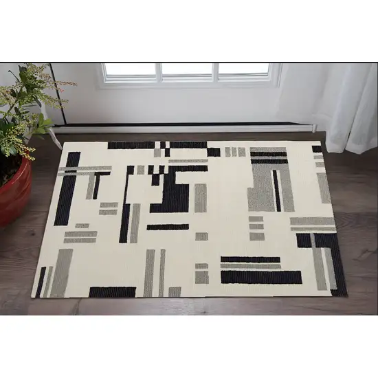 Ivory Wool Abstract Hand Tufted Area Rug Photo 1