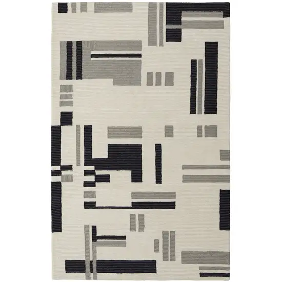 Ivory Wool Abstract Hand Tufted Area Rug Photo 2