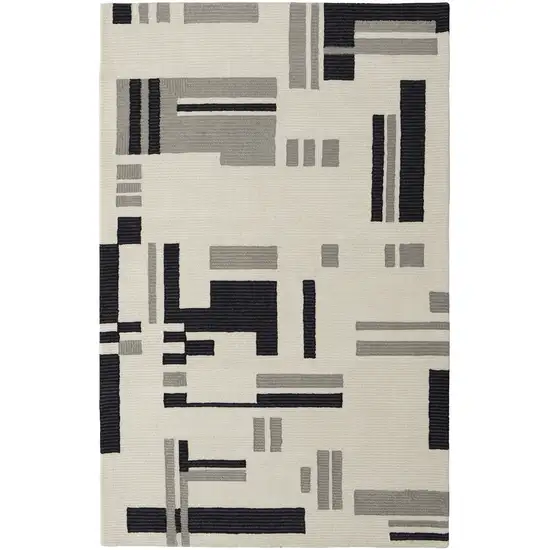 Ivory And Taupe Wool Abstract Tufted Handmade Area Rug Photo 1