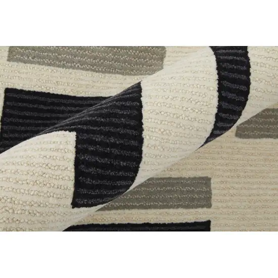 Ivory And Taupe Wool Abstract Tufted Handmade Area Rug Photo 5