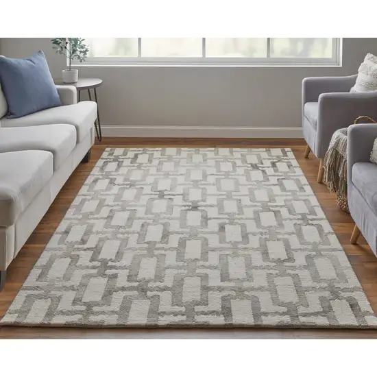 Ivory And Taupe Wool Geometric Tufted Handmade Area Rug Photo 8