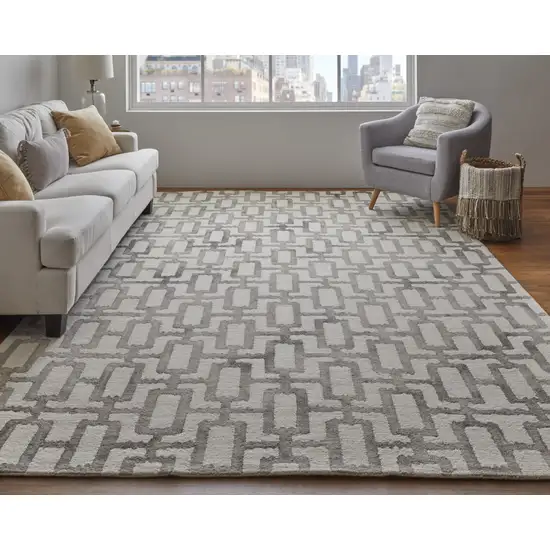 Ivory And Taupe Wool Geometric Tufted Handmade Area Rug Photo 2