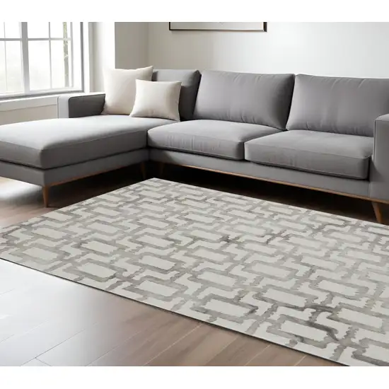 Ivory Wool Geometric Hand Tufted Non Skid Area Rug Photo 1