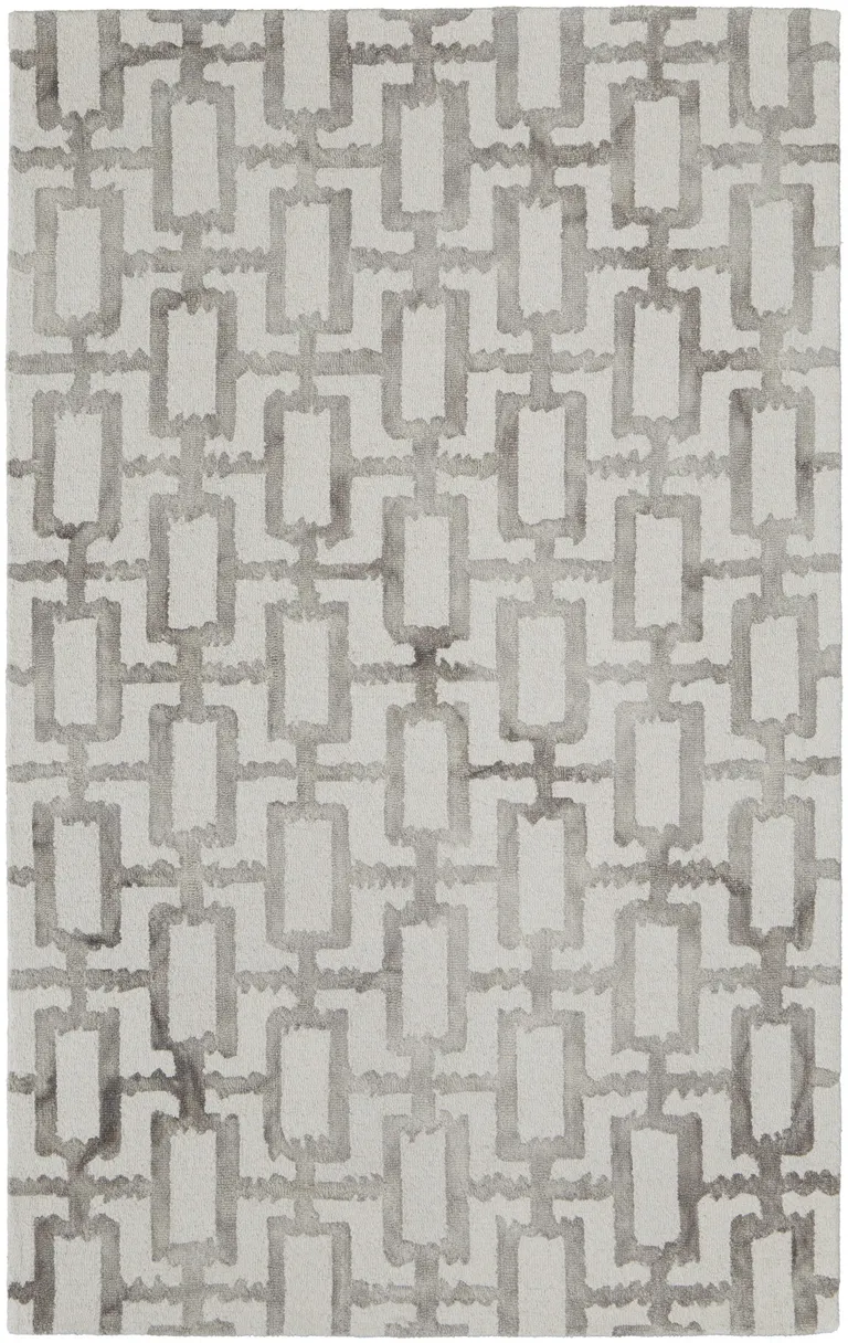 Ivory And Taupe Wool Geometric Tufted Handmade Area Rug Photo 1