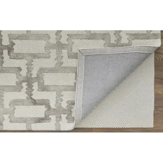 Ivory And Taupe Wool Geometric Tufted Handmade Area Rug Photo 4