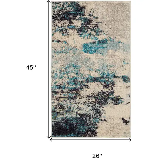 Ivory And Teal Blue Abstract Power Loom Non Skid Area Rug Photo 5