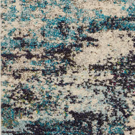 Ivory And Teal Blue Abstract Power Loom Non Skid Area Rug Photo 4