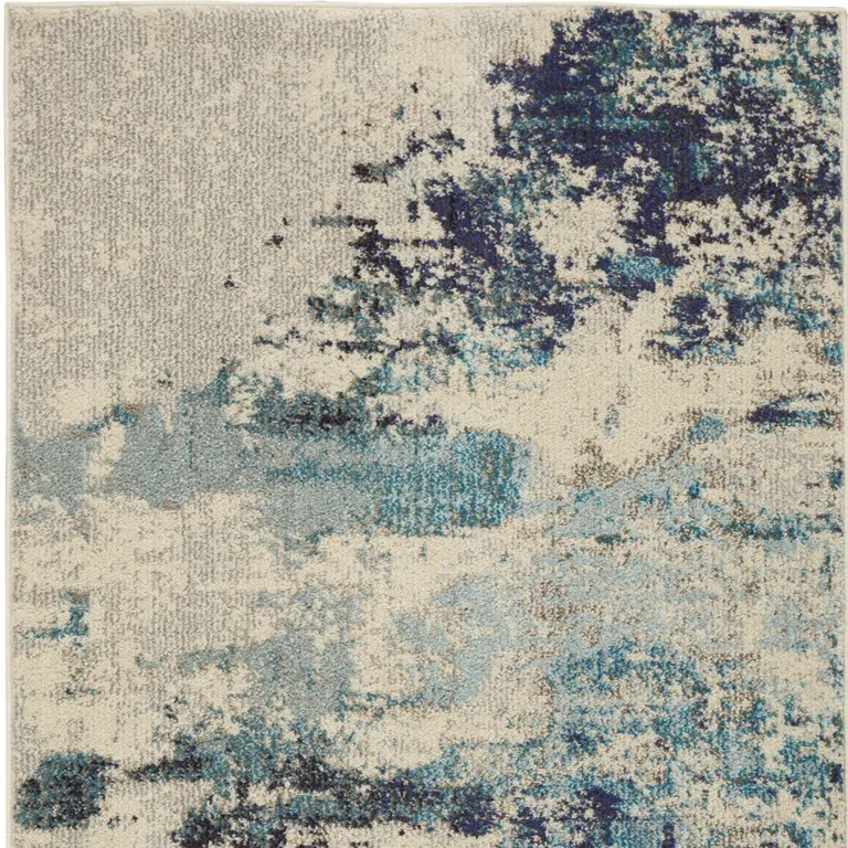 Ivory And Teal Blue Abstract Power Loom Non Skid Area Rug Photo 4