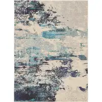 Photo of Ivory And Teal Blue Abstract Power Loom Non Skid Area Rug